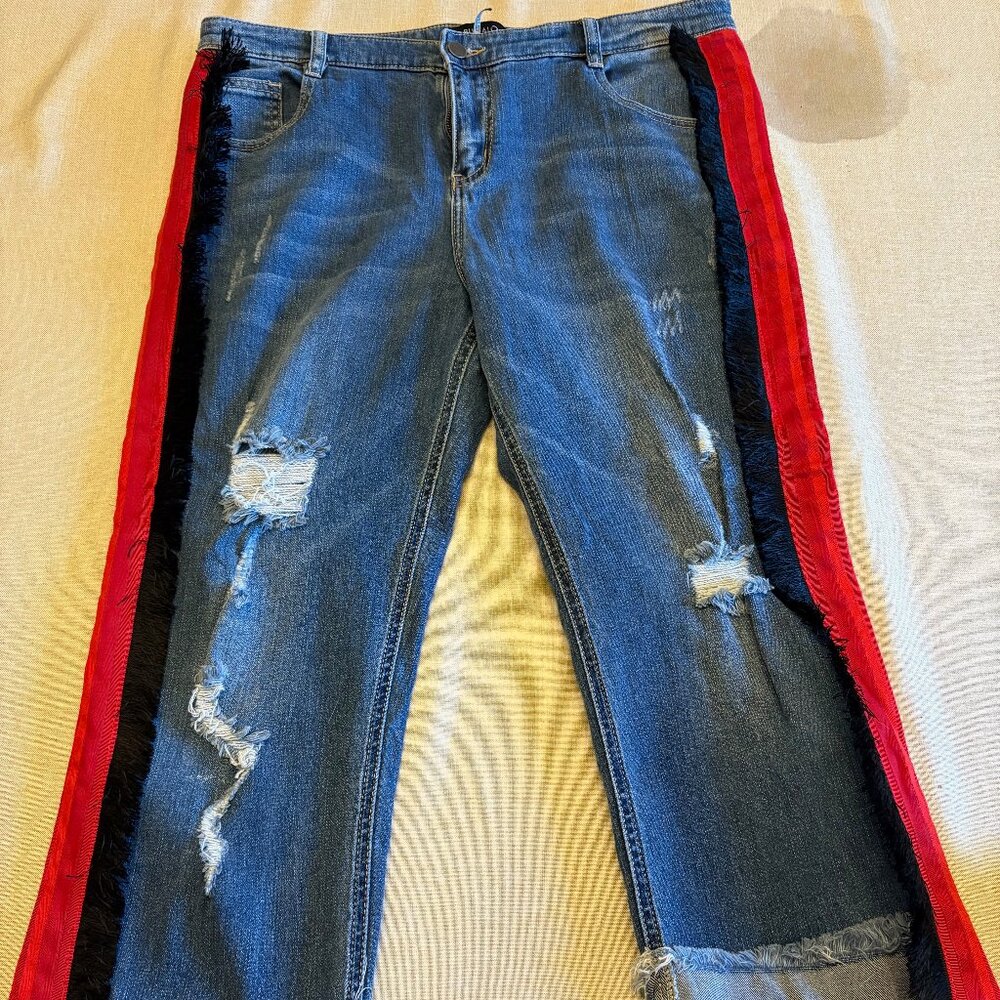Buffalo David Bitton Mid-Rise Distressed Girlfriend Stretch Jeans Fringe W32